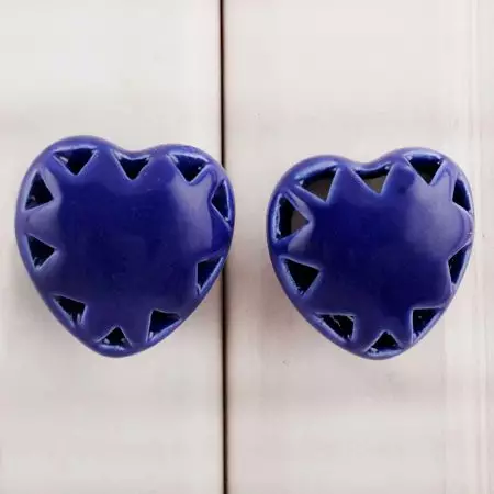 Navy Blue Heart Ceramic Knob